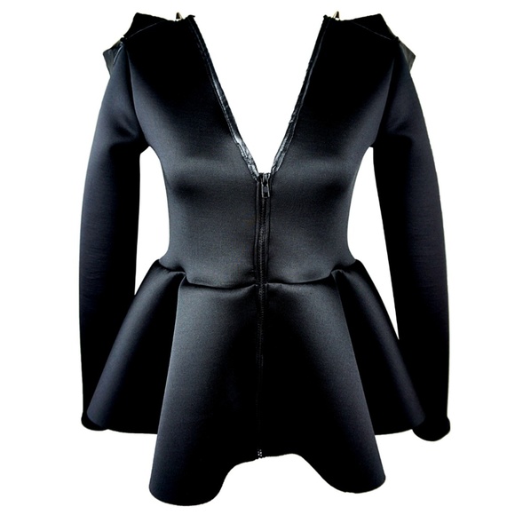 BLACK PEPLUM SPIKED SHOULDER TOP - Picture 1 of 5